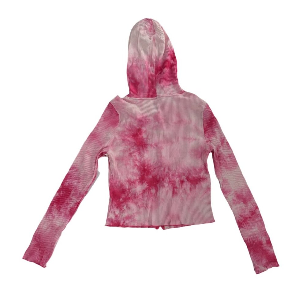 💖 NWT 3 Pc Pink Tie Dye Lounge Set Crop Cami Flare Pants Hoodie L 💖 - Picture 6 of 11